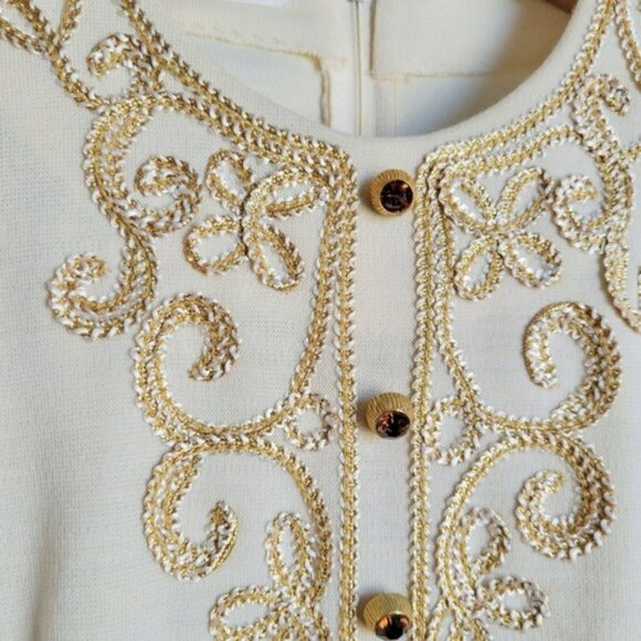 Vintage 1970s Embroidered Cream Dress Small - Picture 6 of 12